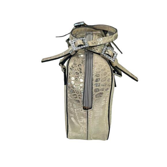 Adrienne Vittadini Metallic Gold Silver Rhinestone Buckle Double Handle Handbag - Picture 2 of 8